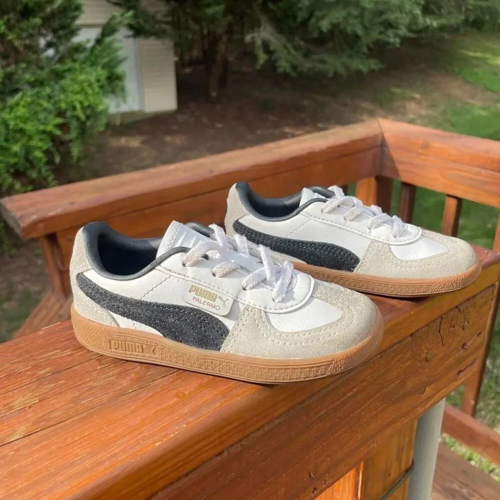 Puma Palermo Leather Toddler 8 White and Black Easy On